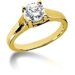 Solitaire i guld med rund, brillantslebet diamant (1ct)